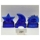 Three Indigo Blue Votive Candle Holders