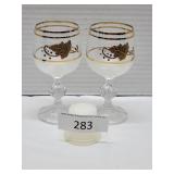 Set of Two Glod Leaf Wine Glasses