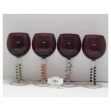 Set of Four Ruby Colored Wine Glasses