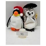 Ty Beanie Baby Collection Zero Penguin & Wiser Owl