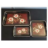 Vintage Lacquered Wood Serving Trays Set of 3