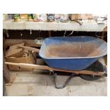 Large Blue Wheelbarrow w/ Wood Handles