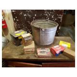 Metal Zinc Bucket w/ Boxes of Wire Brads