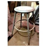 Vintage Metal Shop Stool w/ Wood Seat