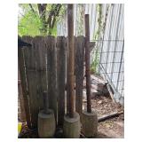 Three Iron Pipe Posts w/ Concrete Bases