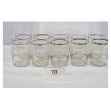Set of Ten Gold Banded Fruit Themed Glass Tumblers
