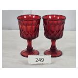 Two Ruby Glass Stemmed Goblets