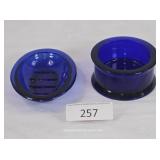 Heavy Indigo Glass Soap Dish & Hairpin Jar