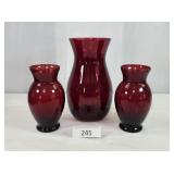 Three Ruby Glass Vases