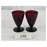 Two Small Ruby Glass Fluted Cups