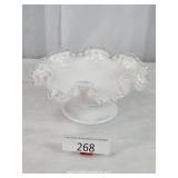 Fenton Milk Glass Silver Crest Ruffled Bowl