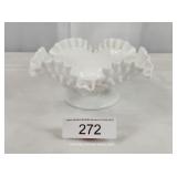 Fenton Hobnail Milk Glass Ruffled Bowl