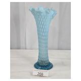 Aqua Blue Fenton Ruffled Diamond Point Vase