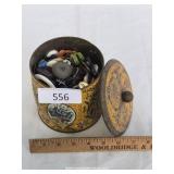 Yellow Vintage Tin Filled With Mixed Buttons