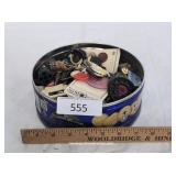 Blue Cookie Tin Filled With Mixed Buttons