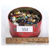 Red  Christmas Tin Filled With Mixed Buttons