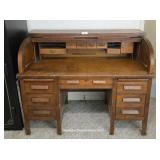 Six-Drawer Oak Desk w/ Roll Top