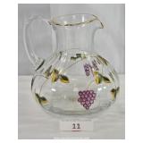 Handpainted Grapes Clear Glass Pitcher