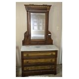 Antique Eastlake Style Marble-Top Dresser & Mirror
