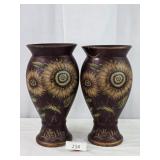 Pair Dark Brown Sunflower Ceramic Vase