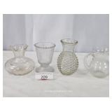 Four Small Mixed Style Clear Glass Vases