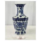 Vibrant Blue & White Hexagonal Glazed Pottery Vase