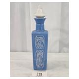 Blue Embossed Bath Oil Decanter w/ White Stopper