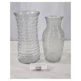 Two Ribbed Beehive Style Clear Glass Vases