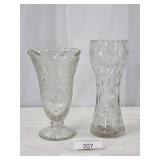 Two Textured Clear Glass Vases