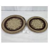 Two Inlay Wood Plates w/ Missing Inlay Pieces