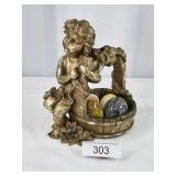 Golden Resin Cast Basket w/ Four Marble Eggs