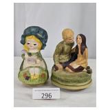 Two Bisque Music Box Ceramic Figures