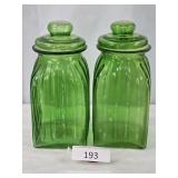 Two Tinted Green Canister Jars