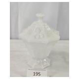 Milk Glass Grape Theme Lidded Candy Bowl