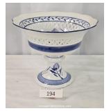Blue & White Stemmed Lattice Bowl