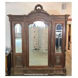 Mid-Late 1800s Wood Armoire With Mirrors & Drawers