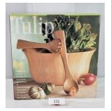 Tulip 3-Piece Hardwood Salad Bowl & Servers NEW