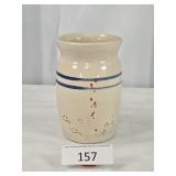 Small Handpainted Blue Strip Glazed Crock