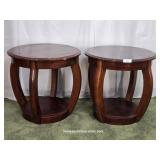 Matched Pair Wood Veneer Curved Leg Side Tables