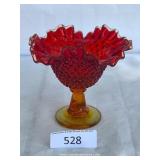 Fenton Amberina Ruffled Hobnail Crested Compote
