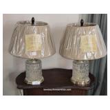 Two Cut Glass Accent Lamps w/ New Shades