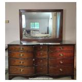 Nine-Drawer Glass Top Dresser w/ Mirror