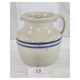 Blue Stripe Pottery Crock Pitcher