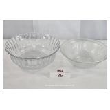 Two Decorative Clear Glass Serving Bowls