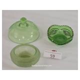 Three Mixed Lot Green Glass Pieces - Two Uranium