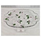 Clear Glass Christmas Holly Serving Platter