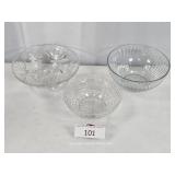 Mixed Style Three Clear Glass Serving Bowls