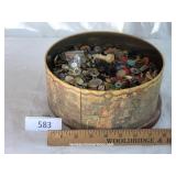 8" Holiday Tin Filled With Clothing Buttons