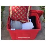 Tote Filled With Decorative Pillow & Sweaters