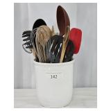 Various Kitchen Tools in White Ceramic Pot
